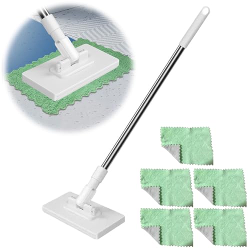 Mini Sweeper Mop, Reusable Clamp Mop with Stainless Steel Handle, Lazy Mops Clip On, Snap Grip Mini Mops for Hardwood Floors, Windows, Corners - color: B-mop+5 Cloth