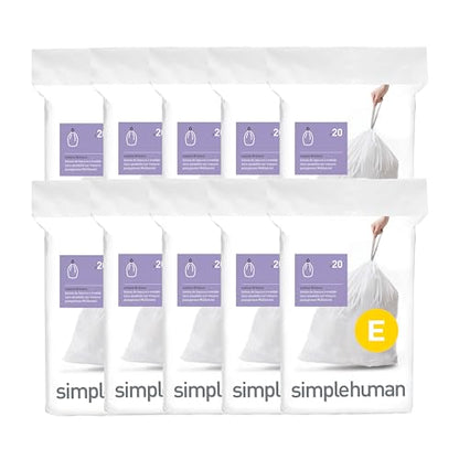 simplehuman Code E 200 Count Custom Fit Liners, Drawstring Kitchen Trash Bags, One-by-One Mess-Free Dispense, Extra Thick & Double Seamed, 50% PCR Plastic, 20 Liter / 5.3 Gallon, White - size: 200 Count (Pack of 1)
