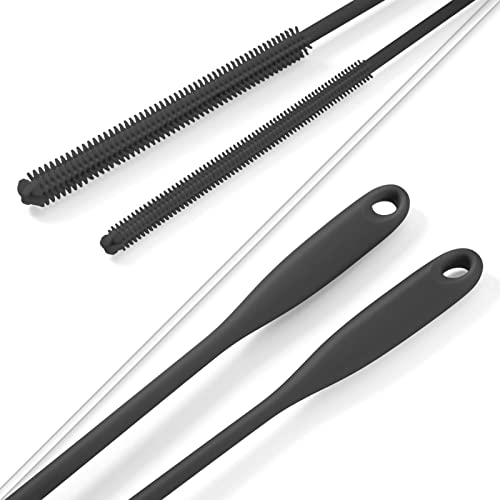 Silicone Straw Brush 4 Pack - (2 Small, 2 Wide) - 10 Inch Reusable Straw Cleaner, Pipe Cleaner, Glass and Detailing Tool (Charcoal) - color: Charcoal