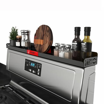 STUTOV 30" Magnetic Stove Top Shelf – Black Spice Rack with Red HOME Design – Seasoning Organizer for Back of Stove – Over Stove and Kitchen Storage Shelf - color: Black with Red HOME