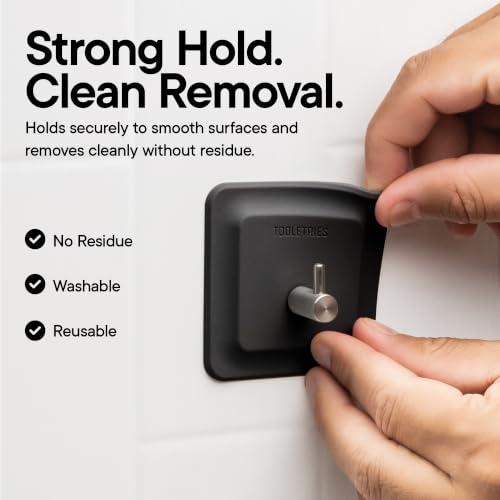 TOOLETRIES Arnold Silicone Shower Hook, Adhesive Hooks for Inside Shower, Waterproof Bathroom Organizer for Scrubbers, Loofahs, Towels & Bathroom Accessories, Removable & Reusable - Charcoal