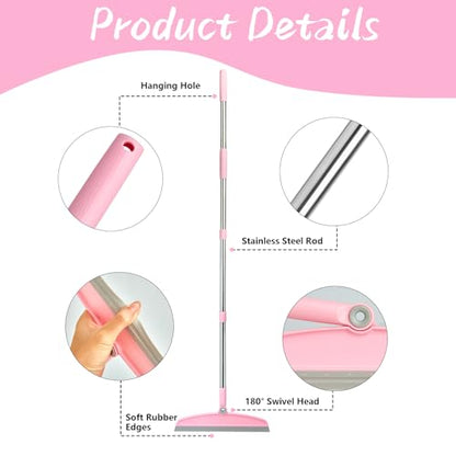 Multifunction Silicone Broom, 54 Inch Adjustable Long Handle Rubber Broom Sweeper for Floor Bathroom Kitchen Shower Pet Hair Glass(Gray Pink)