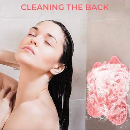 Silicone Foot Scrubber Mat for Shower Bath Foot and Back, Shower Feet Brush Pad with Wall-Mounted Suction Cups (Pink) - color: Pink