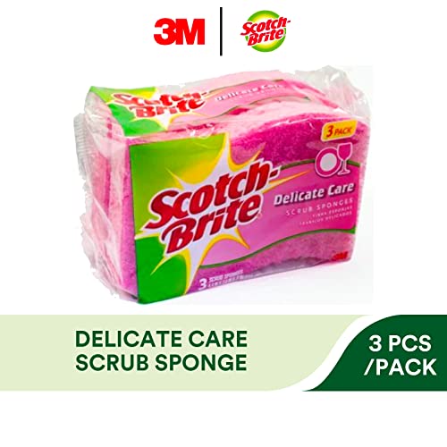Scotch-Brite Gentle Clean Delicate Scrub Sponges, for Washing Dishes and Cleaning Kitchen, 3 Scrub Sponges (Pack of 2)