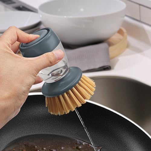 Soap Dispensing Palm Brush, Kitchen Brush for Dish Pot Pan Sink Cleaning, Pack of 1 - color: Gray