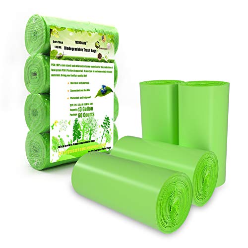Trash Bags Biodegradable, Strong Rubbish Bags, Trash bags Recycling & Degradable Garbage Bags, Compostable Bags (Green, 13 Gallon) - size: 13 Gallon, 60 Count (Pack of 1)