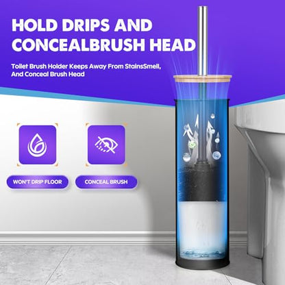 Compact Toilet Brush and Holder 2 Pack,SetStainless Steel Handle Toilet Brush,Deep Cleaning,Durable Nylon bristles,Splash-Proof Design(White&Black)