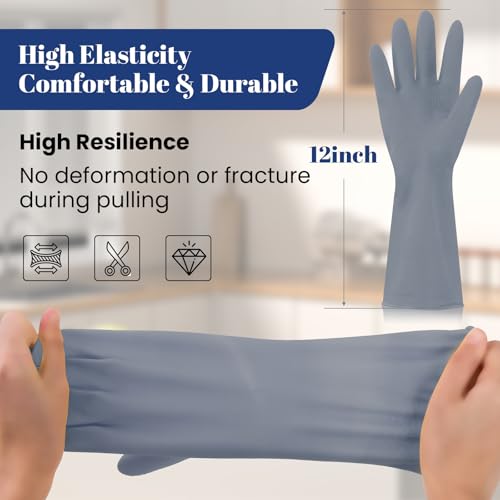 Rubber Kitchen Dishwashing Gloves - 3 Pairs Reusable Household Cleaning Gloves, Flexible and Durable & Non-slip Cleaning Gloves, Great for Kitchen, Bathroom, Laundry (Medium, Pink+Blue+Grey) - color: Pink+blue+grey, size: Medium