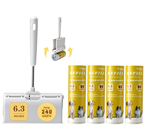 Large Surface Lint Roller Extra Sticky with Dust-Proof Cover 6.3'' Wider 480 Sheets/8 Refills, Pet Dog & Cat Hair Remover for Furniture Clothes Carpet Floor Car, A Great Sticky Tape Roller