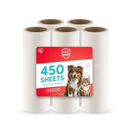 IRIS USA Extra Sticky Lint Rollers, 5 Pack of Large Refills Only - No Handle/Cover Included - 90 Sheets/Roll, 450 Sheets Total, For Dog Cat Pet Hair On Clothes, Couch, Bed, Floor, Car, Stairs, Curtain - size: Large Refills - 5 Count