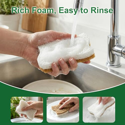 LILAC Natural Cellulose Sponges for Dishes - Ergonomic Non-Scratch Kitchen Scrub Sponges - 100% Biodegradable & Eco-Friendly Cleaning Sponges for Non-Stick Cookware, Bathroom & Household (10 Pack) - size: 10 Pack