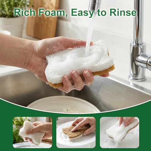 LILAC Natural Cellulose Sponges for Dishes - Ergonomic Non-Scratch Kitchen Scrub Sponges - 100% Biodegradable & Eco-Friendly Cleaning Sponges for Non-Stick Cookware, Bathroom & Household (6 Pack) - size: 6 Pack