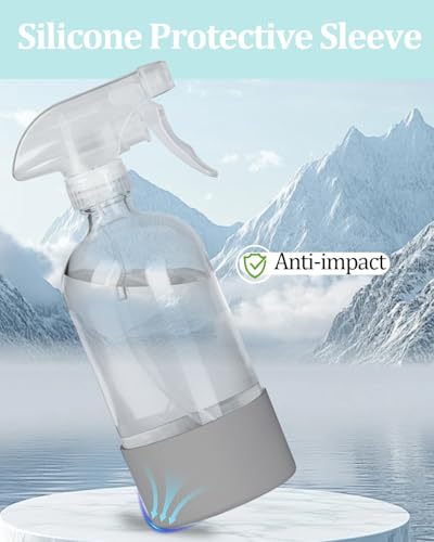 2 Pack 360° Glass Spray Bottles with Silicone Sleeve, 16 oz Empty Refillable Containers with Adjustable Spray Nozzles, Spray Bottles for Hair, Cleaning Solutions and Plants Grey&Blue - color: Grey&Blue