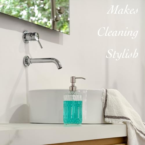 JASAI 18 Oz Embossed Clear Glass Soap Dispenser with Rust Proof Pump, Refillable Dish soap Dispenser for Kitchen, Premium Bathroom Soap Dispenser for Hand soap, Lotion (Clear). - color: Clear-silver Pump, style: Dazzle