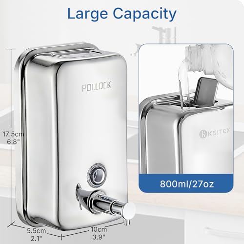 Commercial Soap Dispenser Wall Mounted, 27oz Stainless Steel Hand Soap Dsipenser, Liquid Manual Anti-Leak Pump Soap Dispenser, Rust-Proof Lining Liquid Hand Sanitizer Dispenser for Bathroom - color: Blk-1618-800