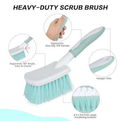 3 Pack Bathroom Scrub Brush Set, Heavy-Duty Scrub Brushes for Cleaning Floor, Green Scrubbing Brush with Non-Slip Handle and Stiff Bristles for Bathtub, Tub, Tile, Gap, Kitchen, Sink