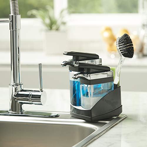 Casabella Sink Sider Duo Soap Dispensers with Sponge, Black and Chrome Plating - color: Black
