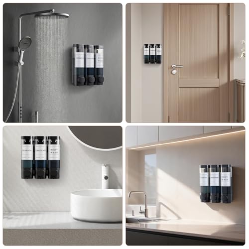 Shampoo and Conditioner Dispenser,Shower Soap Dispenser 3 Chamber No Drill Wall-Mounted Shampoo Dispenser for Shower Wall Mounted Shower Dispenser for Bathroom Hotel Large Capacity,Black - color: Black 3 Chamber