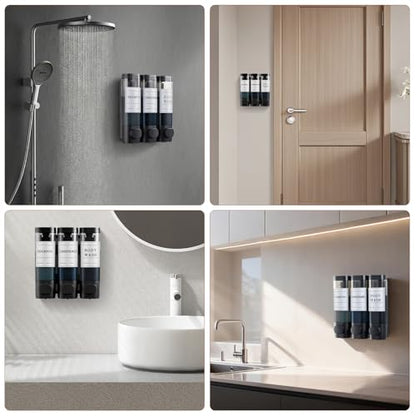 Shampoo and Conditioner Dispenser,Shower Soap Dispenser 3 Chamber No Drill Wall-Mounted Shampoo Dispenser for Shower Wall Mounted Shower Dispenser for Bathroom Hotel Large Capacity,Black - color: Black 3 Chamber