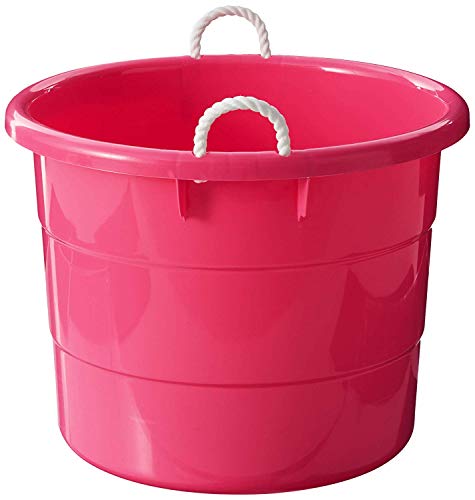 Homz 2 Pack of 17 Gallon Storage Buckets, Durable Plastic Containers, Sturdy Rope Handles, Large Tubs for Sports Equipment, Party Cooler, Gardening, Toys and Laundry, Pink - color: Pink