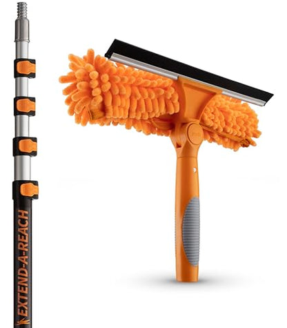 5-18 ft Window Washing Kit (24+ Foot Reach) // Window Cleaning Tool & Window Washer Squeegee with Telescopic Extension Pole // Best Indoor Outdoor Equipment - size: 18 feet