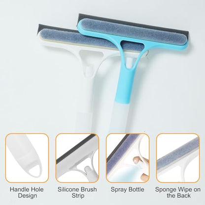 Pro 3 in 1 Window Cleaning Scraper with 2 Replaceable Cleaning Cotton Strips, 3 in 1 Spray Squeegee, Window Squeegee, Suitable for Cleaning Bathroom Glass, Mirrors, Car Windows (White) - color: Pro-white