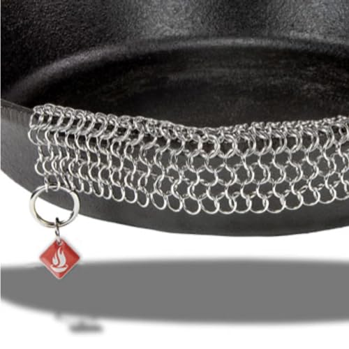 Knapp Made CM Scrubber 9" x 6" Small Ring Chainmail Cast Iron Scrubber, Premium Stainless Steel Mesh Cleaner for Pre-Seasoned Pans, Dutch Ovens, Grills and Skillets - size: 9x6 Inch (Pack of 1)