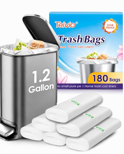 1.2 Gallon 180 counts Small Strong Trash Bags 5 Liter Garbage Bags by Teivio, Bathroom Trash Can Bin Liners, Plastic Bags for home office kitchen, Clear - size: 180 Count (Pack of 1)