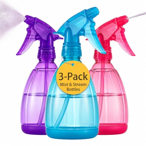 DilaBee Plastic Spray Bottles - 12oz (3 Pack) Water Spray Bottle for Hair, Gardening, Grilling & Cleaning Solution - Empty Spray Bottles for Cat - Small Spray Bottle - color: Purple/Blue/Pink, size: 12 oz (3-Pack)