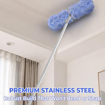 Duster Extended Handle & Long Duster, Compatible with Swiffer, 65.7" Stainless Steel Extension Pole, Locking Angle Fan Duster for Ceiling Fans, Blinds, Tall Cabinets & Home Cleaning Supplies,1 Pack