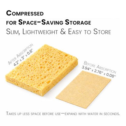 Mistifi Compressed Cellulose Sponges, Natural Plant-Based Kitchen Sponges, Super Absorbent Non-Scratch Cleaning Sponge for Dishes, Counters, Bathroom & More – Reusable Dish Sponges (6 Pack)
