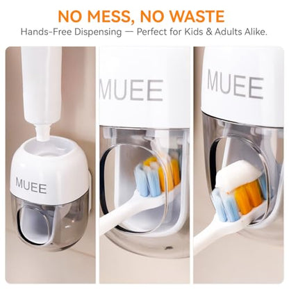 Toothbrush Holder Wall Mounted with Automatic Toothpaste Dispenser, Dustproof Flip Cover and Inverted Cup Slots, Multi-Functional No-Drill Bathroom Organizer for Family, Space Saver (2 Cups) - color: 2 Cups