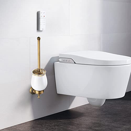 Leyden Antique Brass Toilet Brush Holder, Retro Toilet Brush Organizer with Ceramic Cup - color: Brass