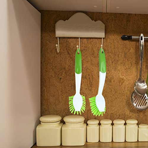 2-Pack Kitchen Green Scrub Brush for Cleaning Dishes Pots Pan Sink and Bathroom with Comfortable Long Handle - size: Dish Brushes