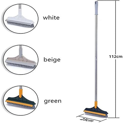 Cleaning Scrub Brush with Long Handle Heavy Duty - 2023 New Shower Powerful 2-in-1 Cleaning Tool with Soft Scraper Squeegee, V-Shaped Bristles Scrubber Deck Brush (Khaki) - color: Khaki