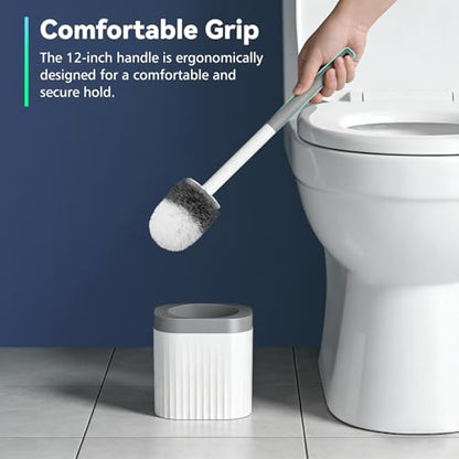 Toilet Brush, 2 Pack Compact Toilet Bowl Brush and Holder Set with Nylon Bristles Toilet Cleaner Brush Hidden Toilet Scrubber Brush for Bathroom Cleaning, Grey & White - color: Grey White-2p