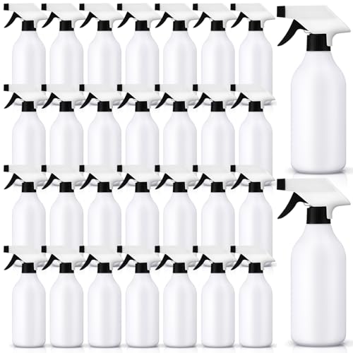 Tanlade 30 Pcs Plastic Spray Bottles 16 oz Leak Proof Squirt Bottle Refillable Empty Spray Water Mist Sprayer with Nozzles for Hair Essential Oil Cleaning Solutions Plants Pets (Black) - color: Black,White