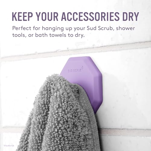 Sud Scrub® Antimicrobial Shower Hook, Self Adhesive Hooks for Shower Wall, Heavy Duty Removable Wall Hooks, Stick On Hooks for Hanging, Bathroom Towel Hook (Purple) - color: Purple