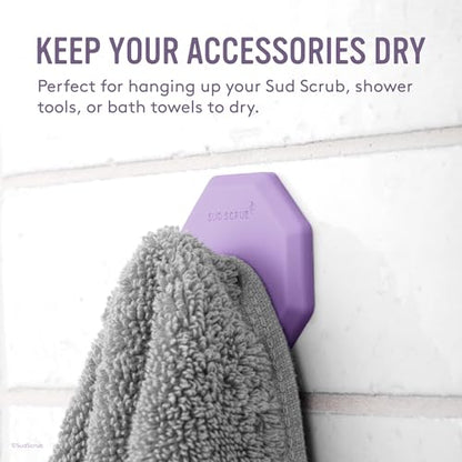 Sud Scrub® Antimicrobial Shower Hook, Self Adhesive Hooks for Shower Wall, Heavy Duty Removable Wall Hooks, Stick On Hooks for Hanging, Bathroom Towel Hook (Purple) - color: Purple