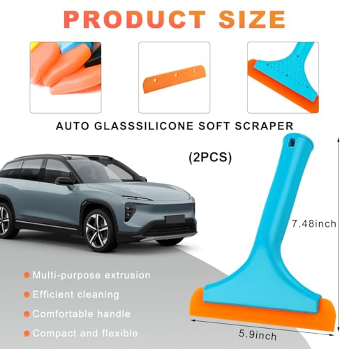 KVAEY 2 PCS Small Silicone Window Squeegee, 5.9 Inch Car Windshield Water Blade Squeegee with Non-Slip Handle, All-Purpose Cleaning Squeegee for Car Windshield, Window, Mirror (Sky Blue) - color: Sky Blue
