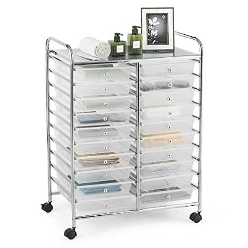 GOFLAME 20-Drawer Rolling Storage Cart, Multifunctional Art Craft Organizer Cart, Mobile Utility Storage Cart with Removable Drawers & Lockable Wheels, Craft Cart for Home Office School, Clear - color: Clear, size: 20-Drawer