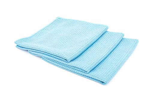 The Rag Company - Standard Waffle Weave Towels, Microfiber Detailing, Window/Glass and Drying, Wax & Polish, Lint-Free, Streak-Free, 370gsm, 16in x 16in, Light Blue (3-Pack) - color: Light Blue, size: 16in. x 16in.