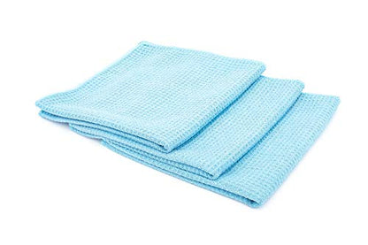 The Rag Company - Standard Waffle Weave Towels, Microfiber Detailing, Window/Glass and Drying, Wax & Polish, Lint-Free, Streak-Free, 370gsm, 16in x 16in, Light Blue (3-Pack) - color: Light Blue, size: 16in. x 16in.