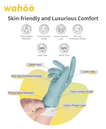 LANON wahoo Skin-Friendly Cleaning Gloves, Dishwashing Kitchen Gloves with Cotton Flocked Liner, Reusable, Non-Slip, Surf Spray, Medium - size: Medium (Pack of 1)