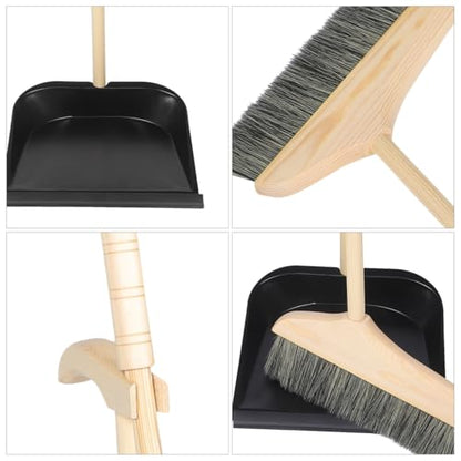 GANAZONO Broom and Dustpan Set Long Handle Household Cleaning Tools Indoor Outdoor Use Lightweight Ergonomic Brush for Home Garage Workshop