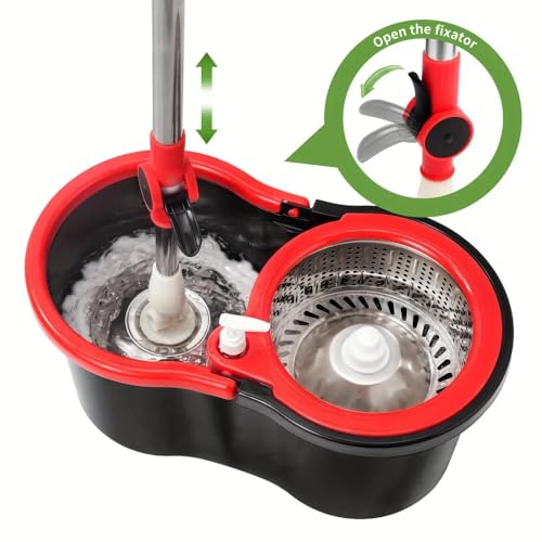 Spin Mop and Bucket with Wringer Set, 360 Spinning Mop Bucket System with 3 Microfiber Mop Replacement Heads and 61" Stainless Steel Adjustable Handle for Floor Cleaning (20QT)