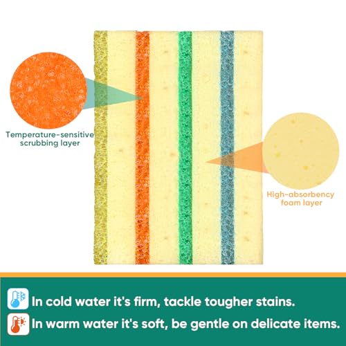 LAUNDRYLUX 4 Pack Scrub Sponge - Temperature-Responsive - 50% More Power & Rinses Cleaner Cleaning Sponges, Multipurpose Dish Sponges for Kitchens, Bathrooms, and Outdoor Use - Patent Pending - style: Multi-Layer