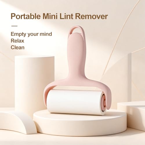 4-Piece Extra Sticky Lint Roller - Pink Lint Remover with 3 Refill Rolls & Ergonomic Handle for Pet Hair Removal on Clothes, Furniture, Carpet, Car Seat