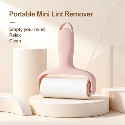 4-Piece Extra Sticky Lint Roller - Pink Lint Remover with 3 Refill Rolls & Ergonomic Handle for Pet Hair Removal on Clothes, Furniture, Carpet, Car Seat