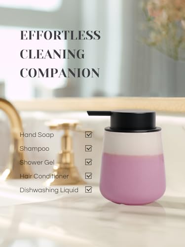 INGOFIN Ceramic Foaming Soap Dispenser - 12oz Foam Hand Soap Dispenser Bathroom, Refillable Modern Dish Dispenser with Pump for Kitchen, Beige and Pink - color: Beige and Pink-foam